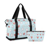 Grande borsone da viaggio Bagaglio Pernottamento Weekender borsa da palestra Carry on borsone con trappola regolabile per Trekking Grande capacità, Stelle rosse e cuori azzurro