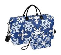 Grande borsone da viaggio bianco romantico natalizio con fiocco di neve borsa da viaggio per weekender borsa da allenamento sportiva con borsa da toilette per aereo, grande capacità, Fiocco di neve di