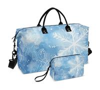 Grande borsone da viaggio blu e bianco con fiori di ghiaccio da portare con sé durante la notte borsa sportiva da palestra con borsa da toeletta per viaggio pieghevole, Fiori di gelo blu e bianchi, 1