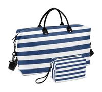 Grande borsone da viaggio, blu navy e bianco a righe a righe, borsa da viaggio per donne e uomini, borsa da viaggio con custodia trolley, essenziale da viaggio in aereo per volare, #02, Taglia unica,