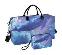 Grande borsone da viaggio, borsa sportiva da palestra, per il fine settimana, con balena blu nel cielo notturno, bagaglio a mano con borsa da toilette, Balena blu nel cielo notturno, Sports
