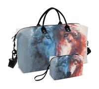 Grande borsone da viaggio, borsa sportiva da palestra, per il fine settimana, con lupo, blu e rosso, con borsa da toilette, Lupo Blu Rosso, Sports Bag:52*20*35cm;Toiletry Bag:23*9*15cm, Borsone da