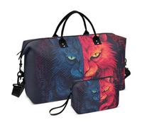 Grande borsone da viaggio, borsa sportiva da palestra, per pernottamento e fine settimana, con gatto ostilità, bagaglio a mano con borsa da toilette, Ostilità del gatto, Sports Bag:52*20*35cm;Toiletry