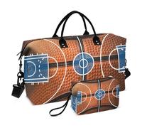 Grande borsone da viaggio, campo da basket con dettaglio di una borsa da basket nera e arancione, borsa da viaggio per donne e uomini, borsa da viaggio con custodia trolley, essenziale per viaggiare