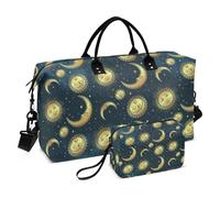 Grande borsone da viaggio, con luna dorata, sole e stelle, cielo notturno, stile bohémien, borsa da viaggio per donne e uomini, borsa da viaggio con custodia trolley, essenziale per viaggiare in