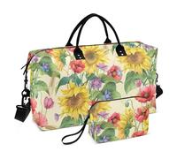 Grande borsone da viaggio con orecchie di fiori girasole, fiordaliso, papavero, orzo, borsa da notte con tracolla regolabile, borsa sportiva da allenamento per viaggi, viaggi di lavoro, pieghevole,
