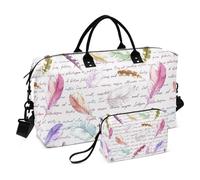 Grande borsone da viaggio, con piume e parole, borsa da viaggio per donne e uomini, borsa da viaggio con custodia trolley, essenziale da viaggio in aereo per volare, #05, Taglia unica, alla moda