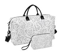 Grande borsone da viaggio, con rosa bianca su strisce grigie, borsa da viaggio per donne e uomini, borsa da viaggio con custodia trolley, essenziale per viaggiare in aereo, #01, Taglia unica, alla