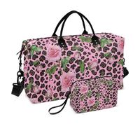 Grande borsone da viaggio, con rose su leopardo rosa, borsa da viaggio per donne e uomini, borsa da viaggio con custodia trolley, essenziale da viaggio in aereo per volare, #05, Taglia unica, alla