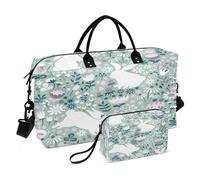 Grande borsone da viaggio da palestra, borsone da viaggio, borsa da viaggio per la notte, con borsa da toilette per allenamento, set da 2 pezzi, motivo: conigli, fiori selvatici e fiori di campo,