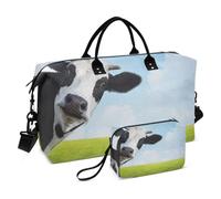Grande borsone da viaggio, divertente mucca su un prato verde estivo, borsa da viaggio per donne e uomini, borsa da viaggio con custodia trolley, essenziale da viaggio in aereo per volare, #02, Taglia