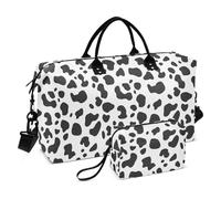 Grande borsone da viaggio grande da portare in aeroporto borsa tote bag con tracolla regolabile per viaggi di lavoro set da 2 pezzi, Nero bianco mucca leopardo chic
