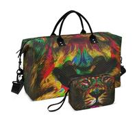 Grande borsone da viaggio, illustrazione colorata di un leone, borsa da viaggio per donne e uomini, borsa da viaggio con custodia trolley, essenziale per viaggiare in aereo, #04, Taglia unica, alla
