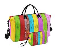 Grande borsone da viaggio, multicolore a righe, in legno, borsa da viaggio per donne e uomini, borsa da viaggio con custodia trolley, essenziale da viaggio in aereo per volare, #04, Taglia unica, alla