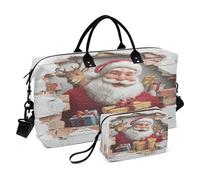 Grande borsone da viaggio per la notte con tracolla regolabile per lo sport pieghevole illusione ottica 3D arte da parete Babbo Natale