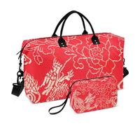 Grande borsone da viaggio, rosso tradizionale drago, borsa da viaggio per donne e uomini, borsa da viaggio con custodia trolley, essenziale da viaggio in aereo per volare, #02, Taglia unica, alla moda