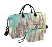 Grande borsone da viaggio, stile retrò, con vista sul Duomo, borsa da viaggio per donne e uomini, con custodia trolley, essenziale per viaggi in aereo, #02, Taglia unica, alla moda