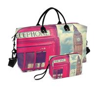 Grande borsone da viaggio, stile vintage effetto cinematografico, cabina telefonica rossa, borsa da viaggio per donne e uomini, borsa da viaggio con custodia trolley, essenziale per viaggiare in