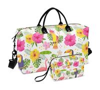 Grande borsone da viaggio, tucano e pappagallo seduti su un fiore borsa da viaggio per donne e uomini, borsa da viaggio con custodia trolley, essenziale da viaggio in aereo per volare, #01, Taglia