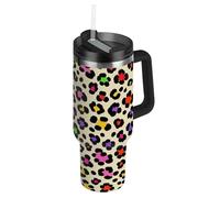Grande bottiglia d'acqua con coperchio a prova di perdite e cannuccia decorativa alla moda, motivo leopardato, beige e beige, per scuola, sport, asilo nido, campeggio e altro ancora per agua Fria