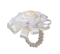 Grande bouquet da polso con peonia e fiore, fascia elastica, in seta satinata, per matrimoni, feste, occasioni formali, matrimoni, Latte, Wrist flower