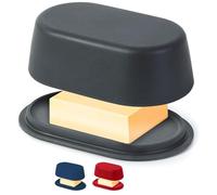 Grande burriera in plastica grigio scuro moderna con coperchio antiodore, lavabile in lavastoviglie e forno a microonde, dimensioni perfette per conservare in frigorifero un blister da 250 g di burro