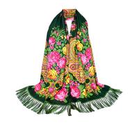 Grande calda sciarpa da donna, con frange, versatile, stola folkloristica, motivo floreale, motivo cachemire, poncho autunnale, per mercatini di Natale, Stil#n02 verde militare, Taglia unica