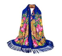 Grande calda sciarpa da donna, con frange, versatile, stola folkloristica, motivo floreale, motivo cachemire, poncho autunnale, per mercatini di Natale, Stil#n06 Blu, Taglia unica