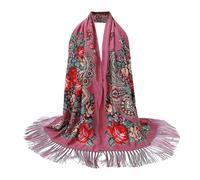 Grande calda sciarpa da donna, con frange, versatile, stola folkloristica, motivo floreale, motivo cachemire, poncho autunnale, per mercatini di Natale, Stil#n10 rosa, Taglia unica