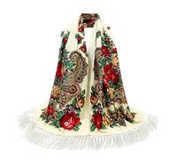 Grande calda sciarpa da donna, con frange, versatile, stola folkloristica, motivo floreale, motivo cachemire, poncho autunnale, per mercatini di Natale, Stil#n03 Beige, Taglia unica