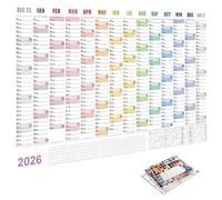 Grande calendario 2026 - 74 x 51 cm da parete con etichette note | calendario giornaliero per casa, pulizia, sport, allenamento, vacanze, feste, compleanni, viaggi, decorazione per la casa