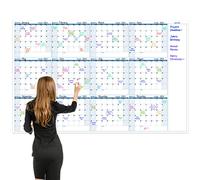 Grande calendario cancellabile a secco da parete, calendario annuale da parete cancellabile a secco, 94 x 147,1 cm, calendario vuoto non datato 12 mesi, organizer riutilizzabile laminato con note,