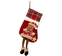 Grande calza di Natale per bambini con passante per appendere l'albero di Natale e spaziosa borsa per caramelle e regali (stile orso)