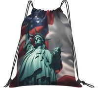 Grande capacità Borsa Multiuso Statue of Freedom Flag Print Resistente Zaino Regolabile 36x42cm per Camping,Palestra,Yoga