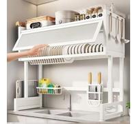 Grande capacità, doppio strato, salvaspazio, lavello da cucina, portaoggetti per stoviglie, lavello, piscina, antipolvere, armadio multifunzionale antipolvere(White,75cm/29.5in)