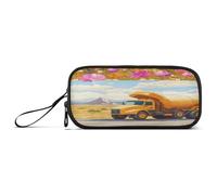 Grande capacità Matita Box Teen Girls Zip Pencil Case High School con vano Costruzione Camion Cartoon Bulldozer Desert