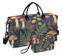 Grande capacità stampata del divisore della maglia dell'insieme della borsa di borsone della palestra di viaggio grande per il viaggio, funghi Forestland scena sambuco funghi, one size, Retro