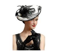 Grande cappello da cerimonia Sinamay, multicolore, elegante copricapo floreale for feste tè, a cilindro donna, chiesa(Black White)