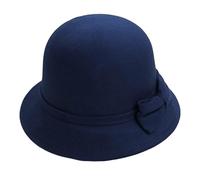 Grande cappello da sole tesa a cupola rotonda caldo cappello di lana da donna/inverno, elegante cappello con decorazione a fiocco, per uso quotidiano, cappello da sole floreale, Blu, Taglia unica