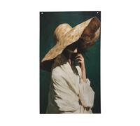 Grande cappello di paglia da donna con copertura per il viso, bandiere per la casa, 0,9 x 1,5 m, striscione di auguri con occhielli per interni ed esterni, decorazioni per la casa