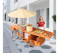 Grande Carrello per Cibo in Bicicletta con ombrellone, camioncino Mobile per la Vendita di Cibo con Area di stoccaggio per vasi, rimorchio Commerciale per Fiori,Arancia