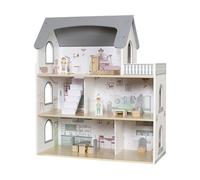 Grande casa delle bambole in legno con 3 piani e 5 camere, con set di mobili, personaggi e balcone, in MDF resistente, dai 3 anni, villa progettata con cura per bambini, ragazze e ragazzi