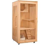Grande Casa per Gatti in Legno per Gatti da Esterno E da Interno Condominio per Gatti Multifunzionale di Lusso con Ruote, 120 * 60 * 120cm