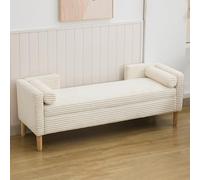 Grande cassapanca ottomana - 165,3 cm bianco imbottito in velluto a coste scarpiera per camera da letto, ingresso, corridoio e guardaroba - elegante fine del letto