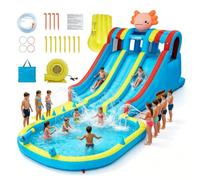 Grande castello gonfiabile con ventilatore, castello gonfiabile con scivolo d'acqua, XXL con ventilatore, salti all'aperto, piscina con spruzzi, scivolo per esterni, castello gonfiabile per bambini