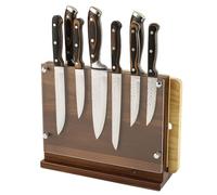 Grande ceppo magnetico per coltelli senza coltelli 26 x 23,8 cm, portacoltelli bifacciale in legno di caucciù con protezione in acrilico e magnete potente per 12-18 coltelli e un tagliere (A)