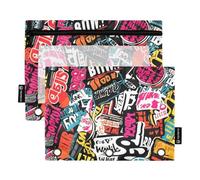 Grande cerniera con finestra trasparente colorato Cool Trend Graffiti cerniera astuccio con cerniera occhielli rinforzati astuccio 3 per riporre forniture scolastiche e ufficio multicolore 2 pezzi