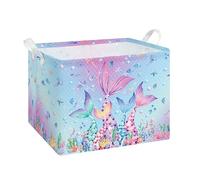 Grande Cesta Portaoggetti con Manico, Impermeabile, Rettangolare, per Vestiti e Giocattoli, Cesta Portaoggetti per Bambini Ragazze e Ragazzi, 40x30x30 cm(Coda di Sirena)