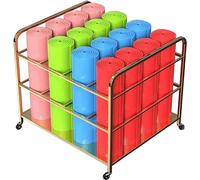 Grande cestino in metallo dorato per tappetino da yoga, carrello con ruote, robusto organizer per casa e palestra, contiene 16 tappetini, perfetto per fitness club e studi di yoga
