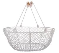 Grande Cesto Di Raccolta In Rete Metallica Con Manici In Legno